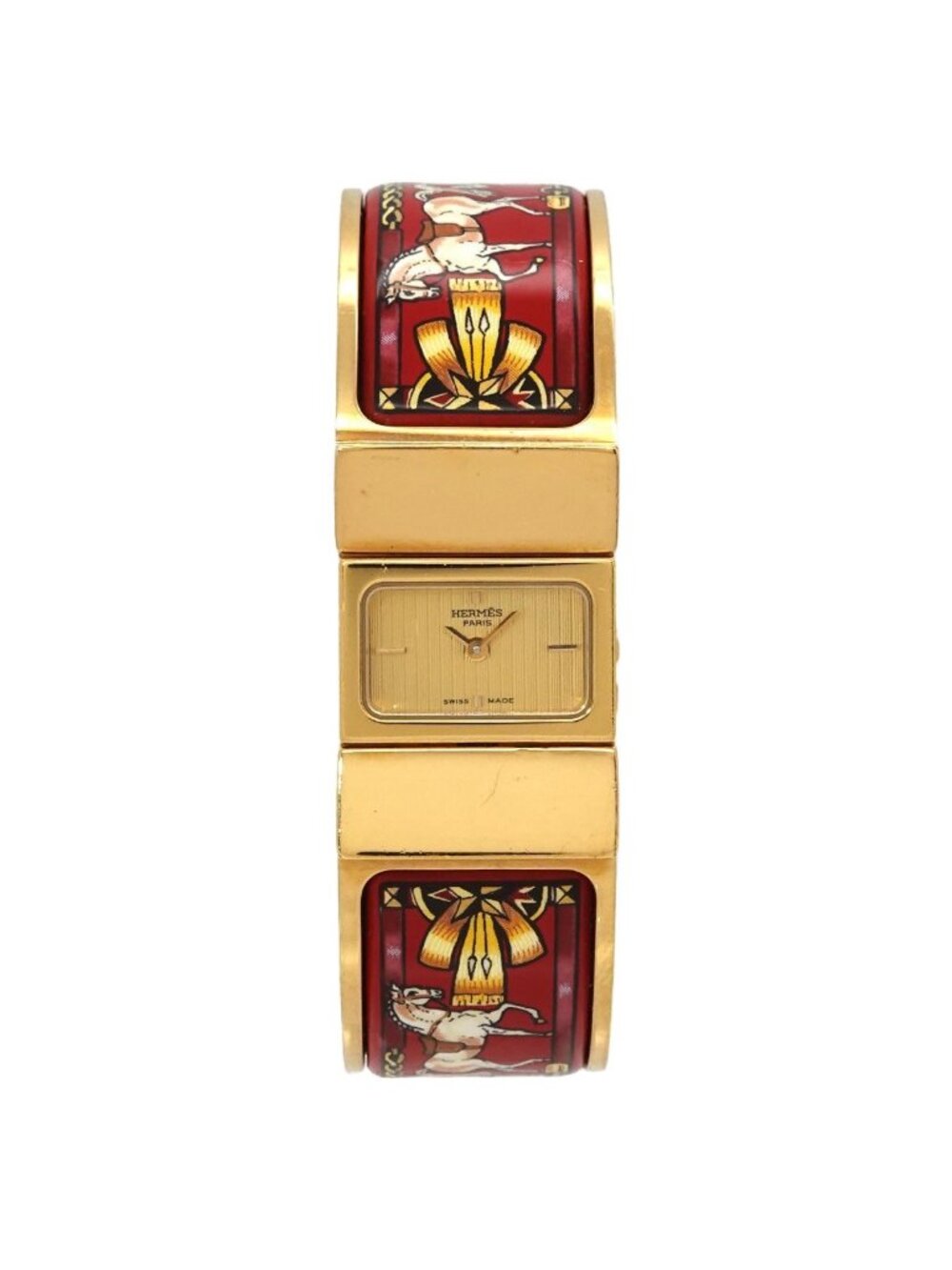 Hermes Loquet Bangle Watch Vintage Cloisonne Gold Quartz